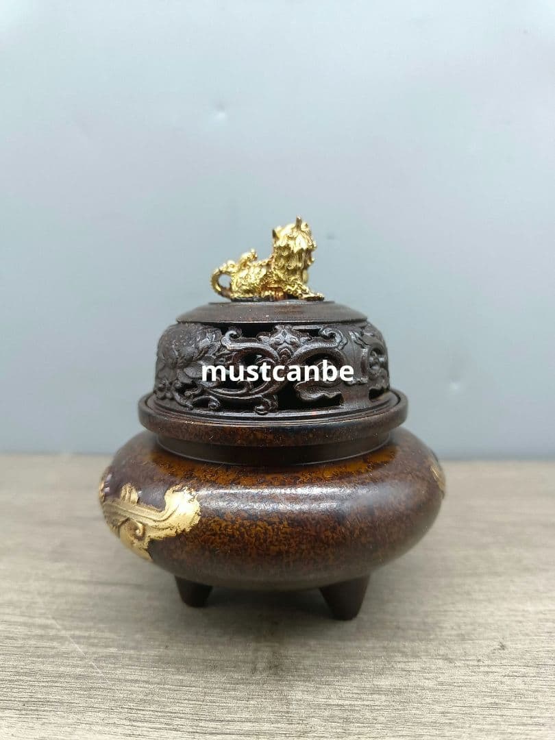 銅製 チ龍獅蓋香炉 室内檀香炉 香道具茶道具 工芸品 置物