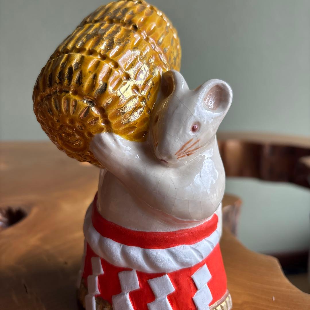 六兵衛窯 子年 「冨久俵」ねずみ 干支置物 清水焼 陶芸 たち吉 共箱