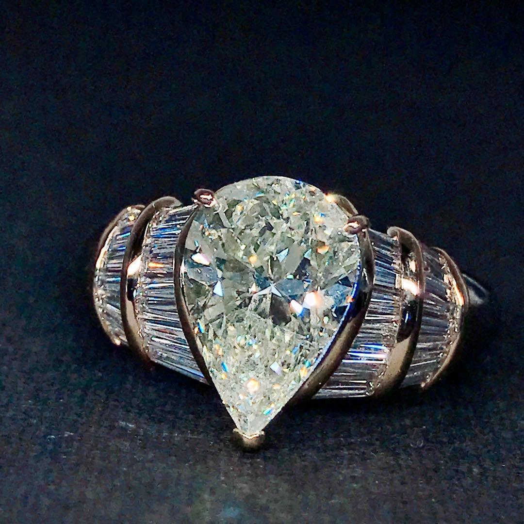 3ctアップ 超大粒 ダイヤモンドリング ペアシェイプ テーパーバケット 希少