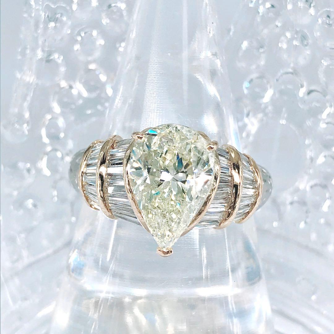 3ctアップ 超大粒 ダイヤモンドリング ペアシェイプ テーパーバケット 希少