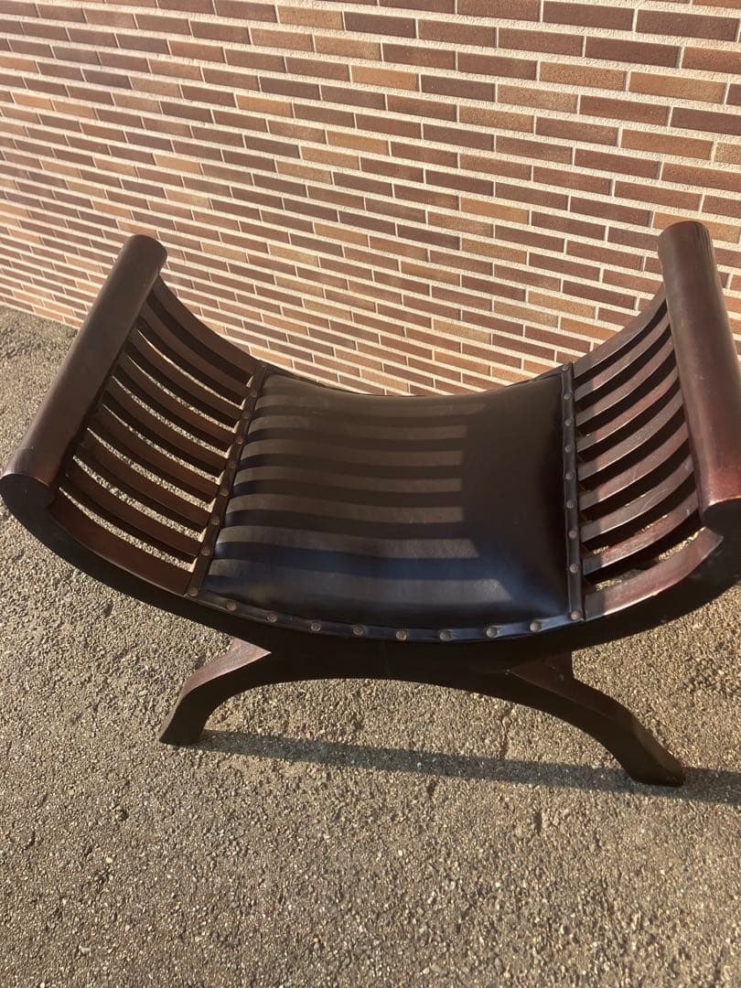 カルティニチェア　一人掛け　黒レザーシート　アジアン　スツール　家具