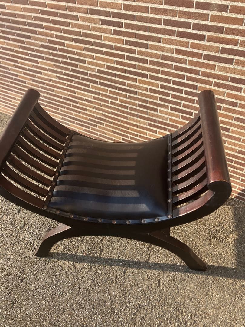 カルティニチェア　一人掛け　黒レザーシート　アジアン　スツール　家具