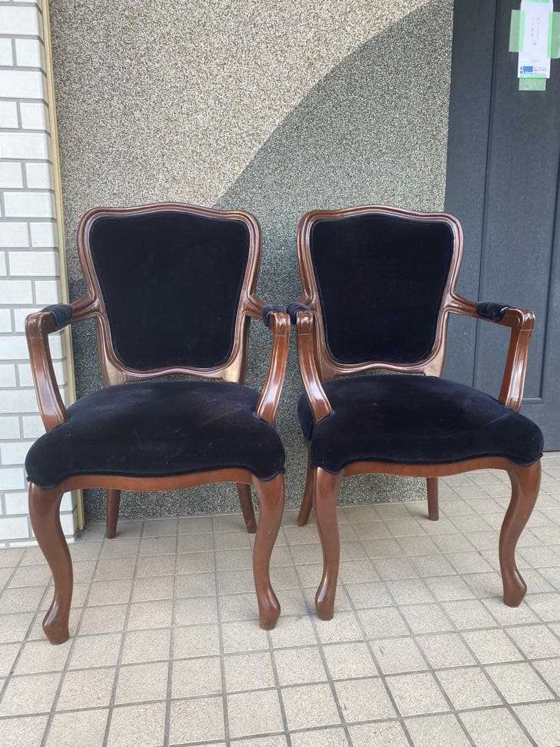 高級ベルベット 猫脚 アーム チェア♦️希少ブラック ゴシック♦️２脚セット♦️送料込