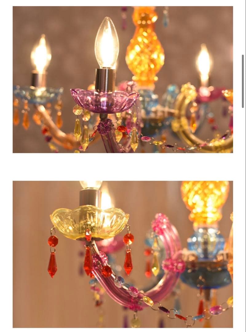 【新品未使用】LEDライト付・多色シャンデリア・5灯