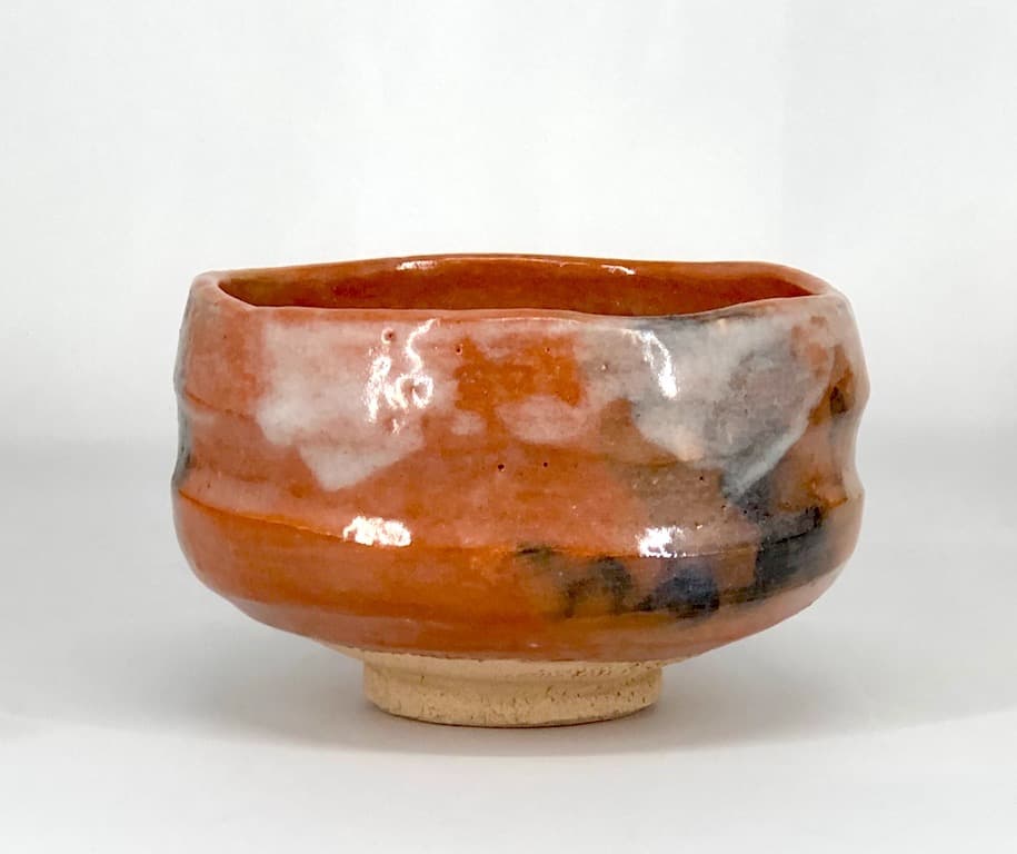 楽焼　西出窯　徳力富吉郎 作　瓢箪画　赤楽　茶碗　無傷　在銘　合箱。