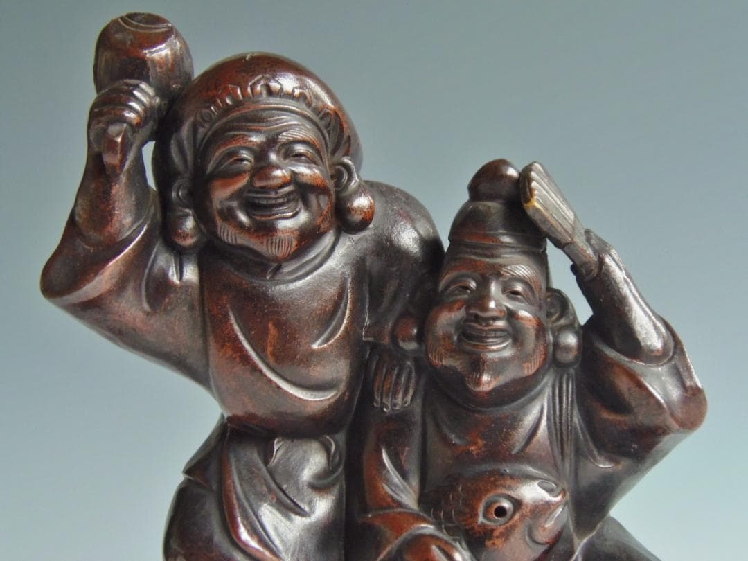 古備前 七福神 大黒天 蛭子天 陶正園 木村正二 縁起物 備前焼 開運 置物