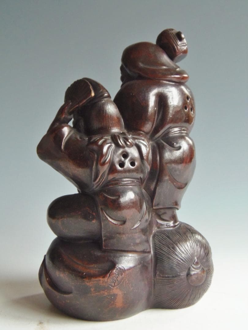 古備前 七福神 大黒天 蛭子天 陶正園 木村正二 縁起物 備前焼 開運 置物