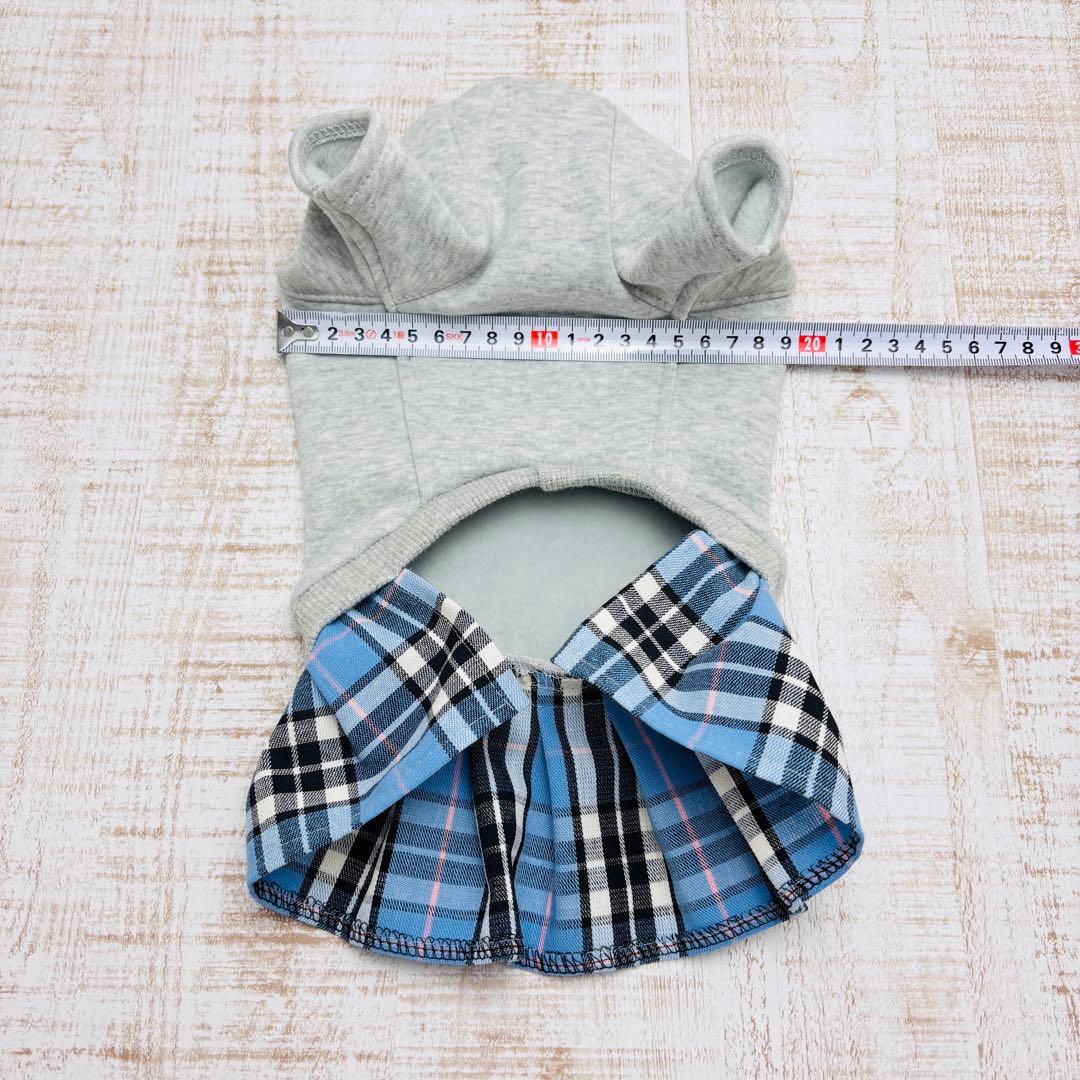 【オーダーページ】犬服　ボンバーヒート薄グレー×ブルーチェック　ツーピース　袖付
