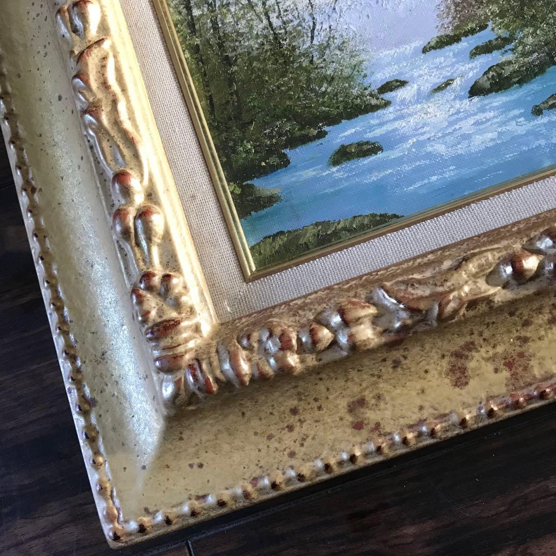 松井哲夫「渓流」油彩 SM 額装 油絵 油画 絵画D