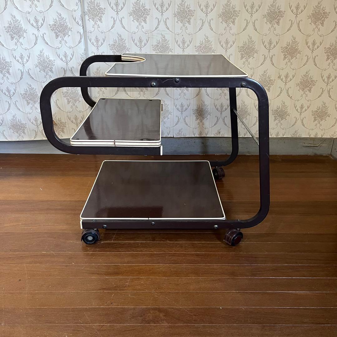 【アンティーク】アイアンフレーム キャスター付き サイドテーブル ワゴン 古道具