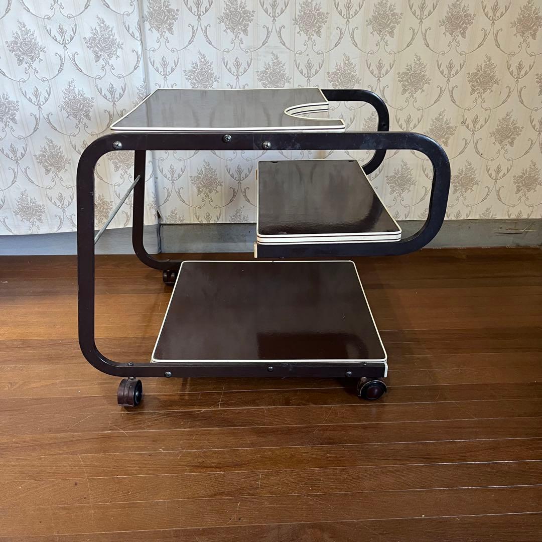 【アンティーク】アイアンフレーム キャスター付き サイドテーブル ワゴン 古道具