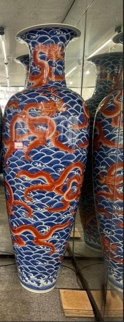 青海波模様 赤い龍 陶磁器 花瓶