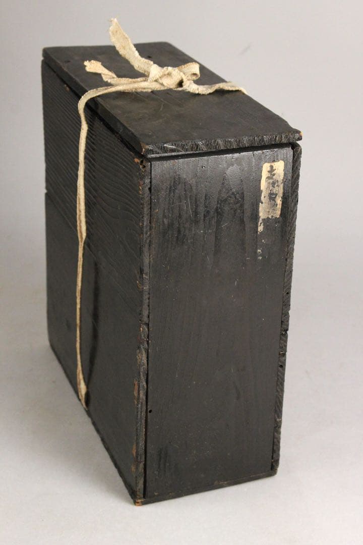 No4476 中国美術　磁州窯　黒釉葉文扁壷　木製台/木箱付　花器　送料無料