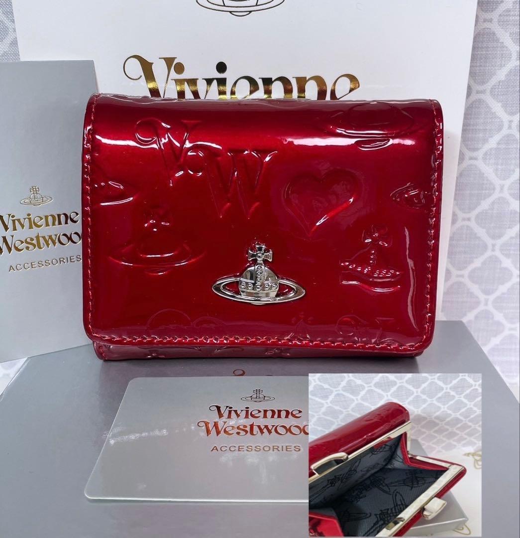 【内側に素敵な柄あり✨️】Vivienne Westwood 3折財布 エナメル赤