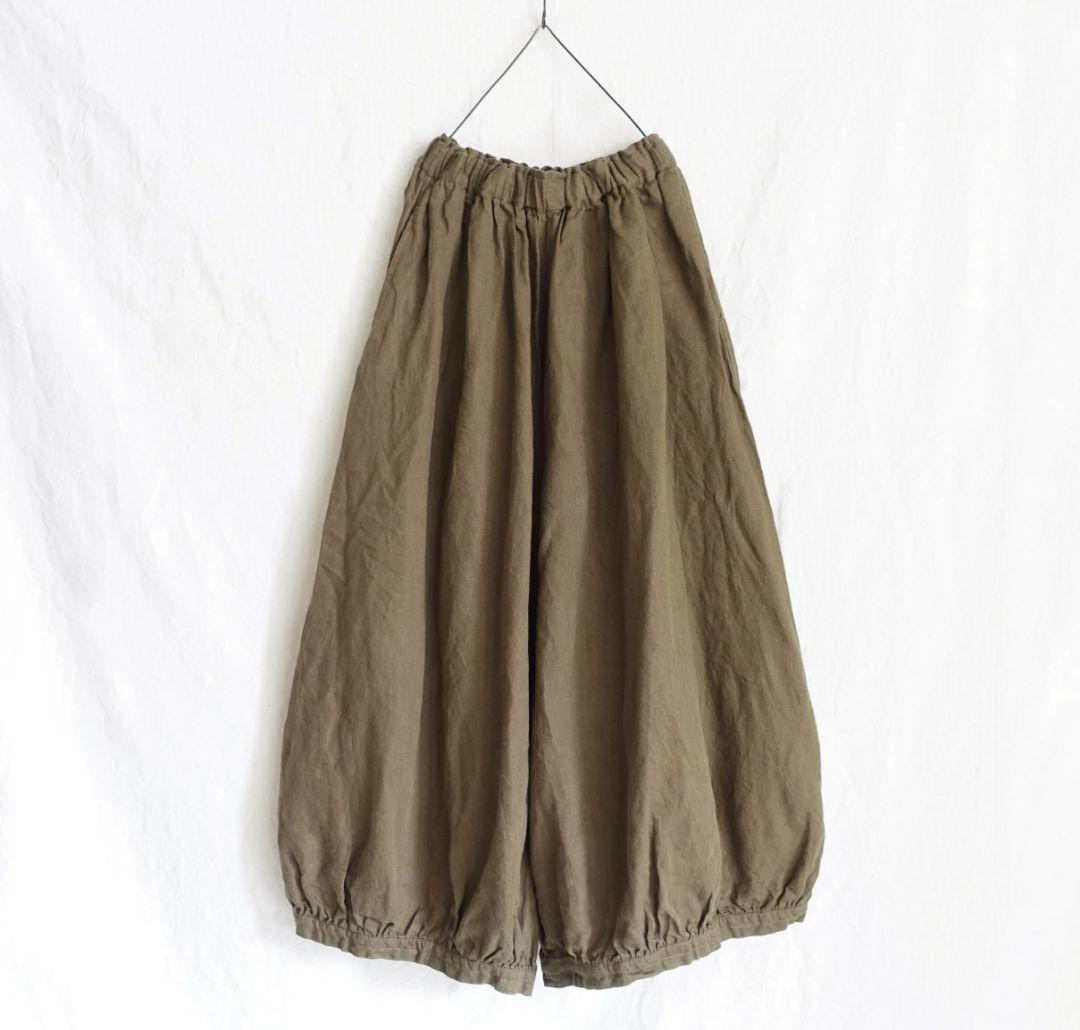 ICHI Antiquities noir リネン サーカスパンツ オリーブ色