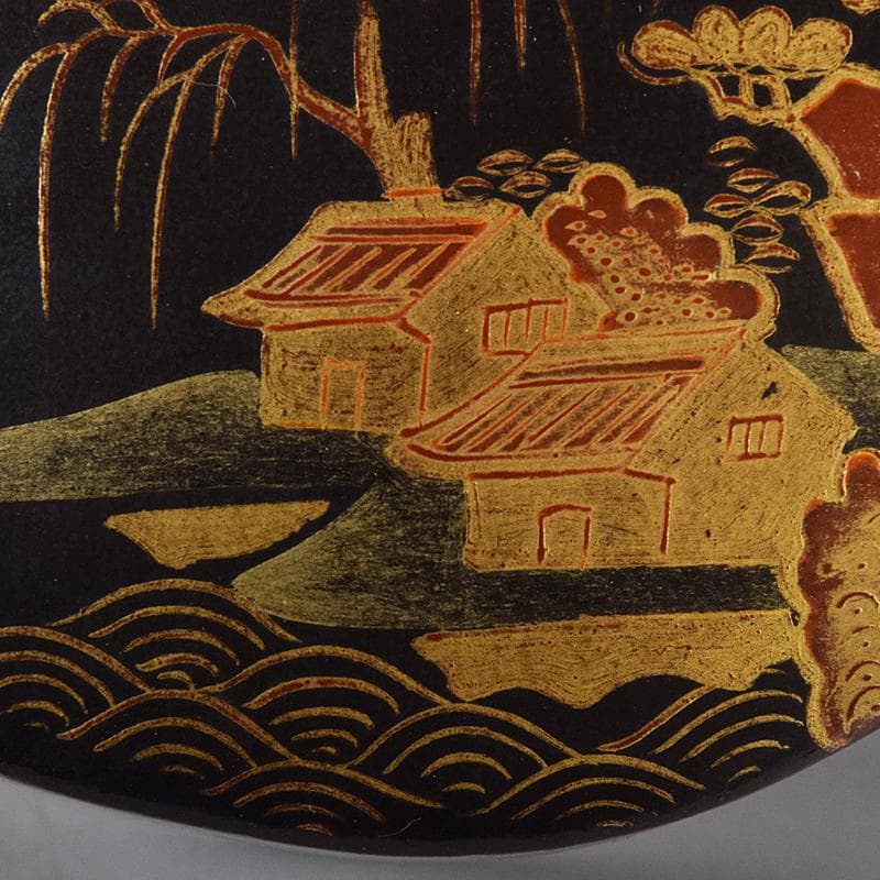 茶道具　唐物　山水蒔絵　巻物形香合　箱付　V　R8424