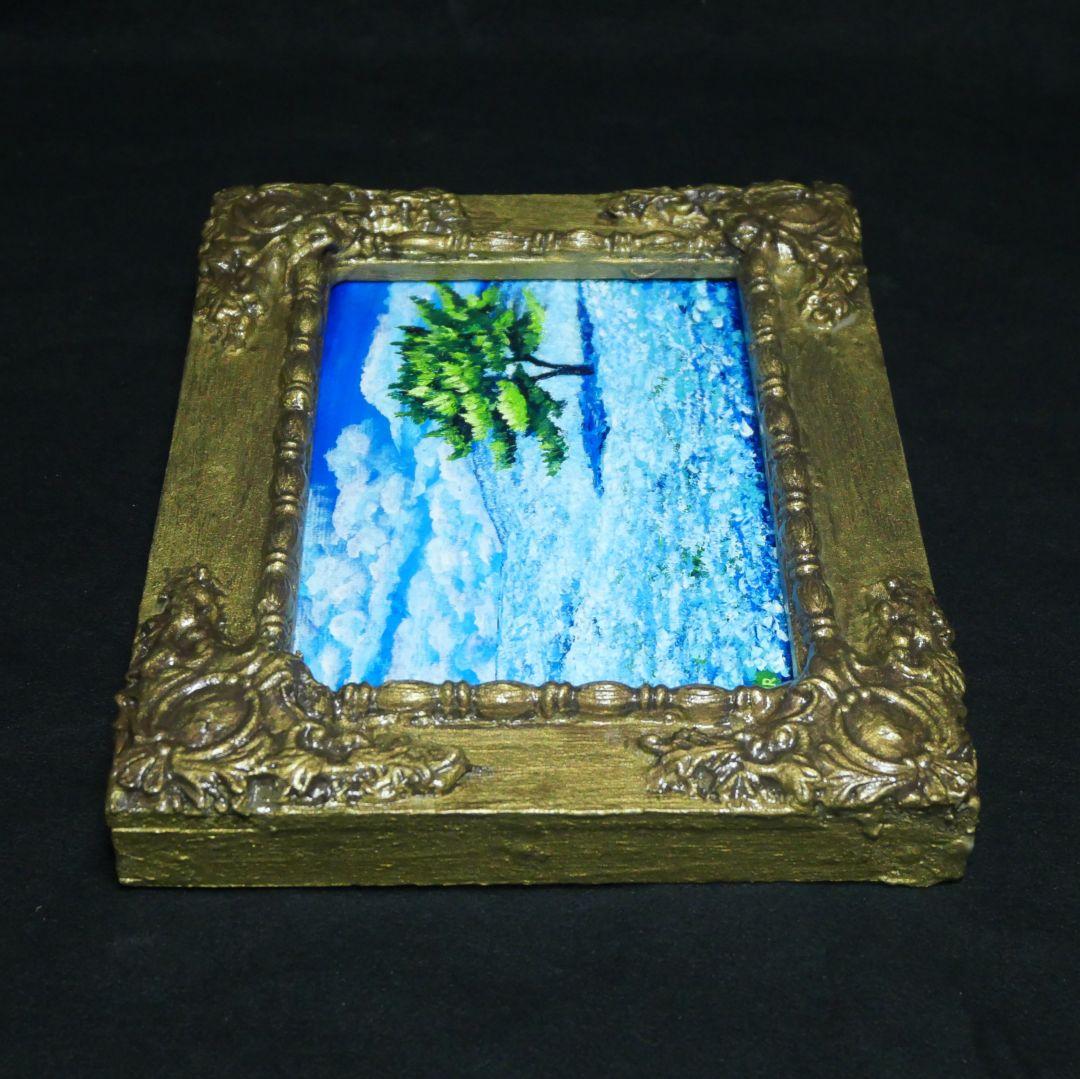 油絵 油彩 油彩画 絵 絵画 キャンバスパネル ミニ絵画【ネモフィラの丘】