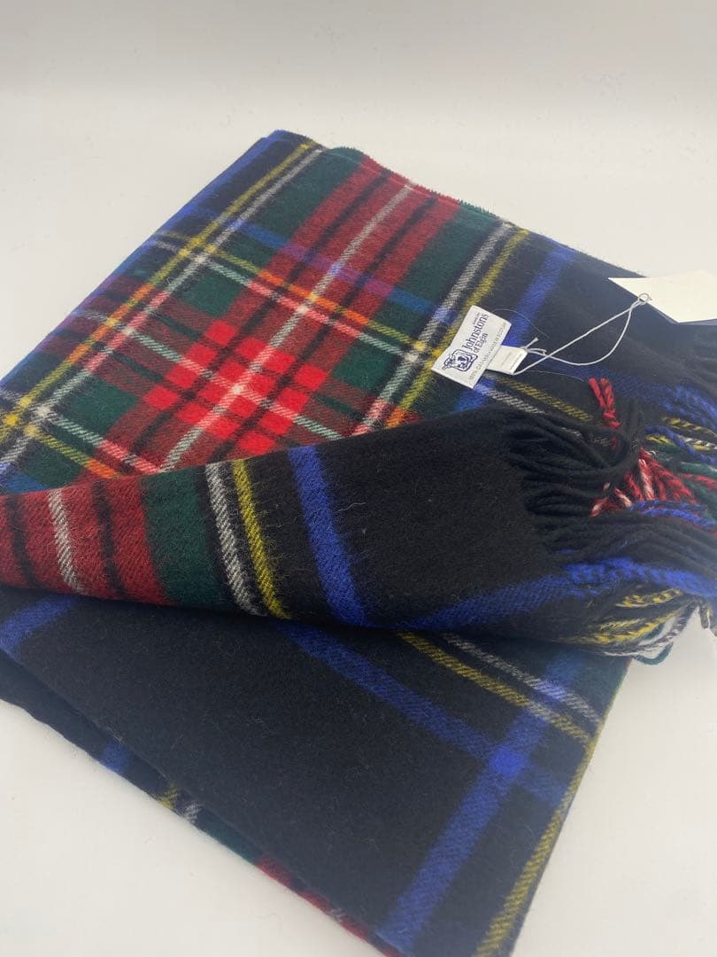 JOHNSTONS ジョンストンズ 大判チェックストール　ブラックスチュワート