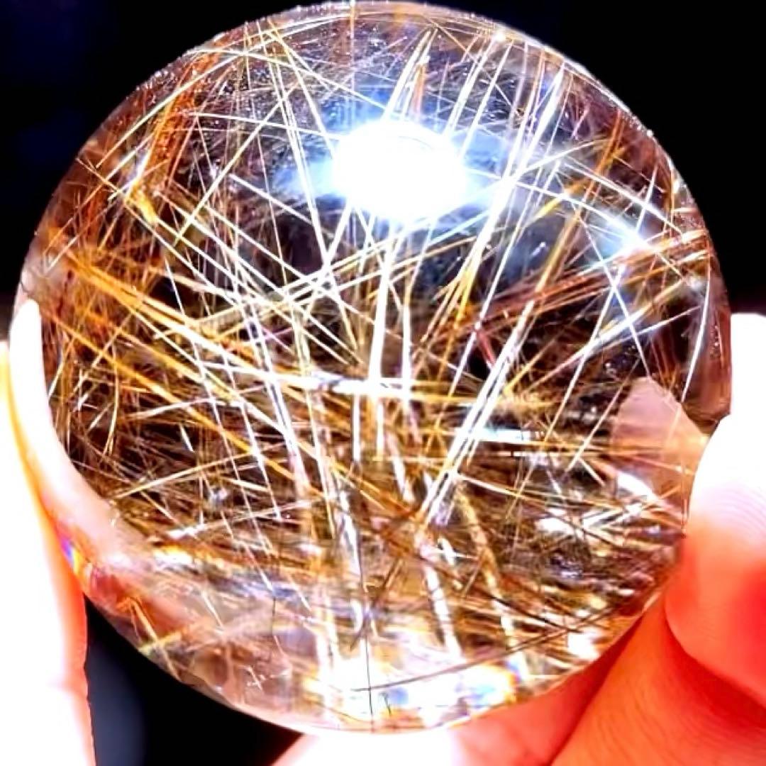 超絶綺麗✨53mm ゴールドルチルクォーツ　丸玉スフィア　金針水晶
