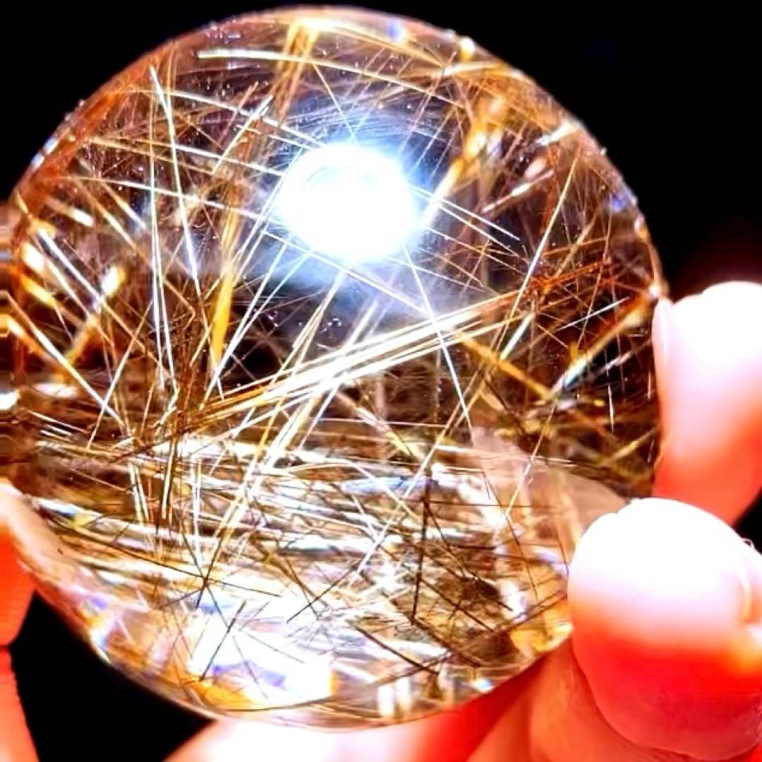 超絶綺麗✨53mm ゴールドルチルクォーツ　丸玉スフィア　金針水晶