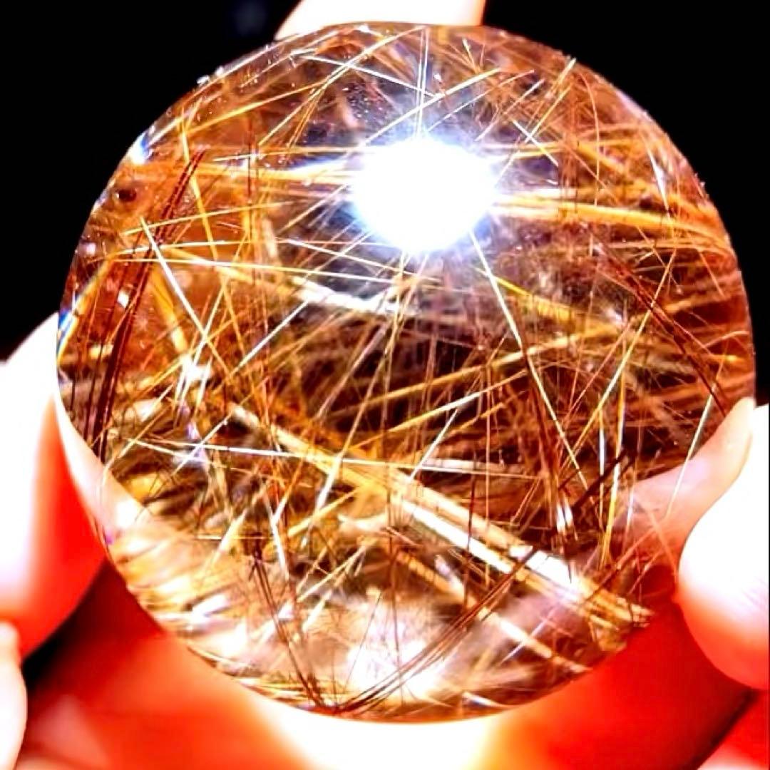 超絶綺麗✨53mm ゴールドルチルクォーツ　丸玉スフィア　金針水晶