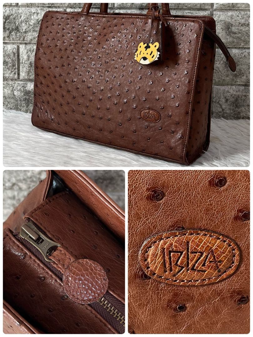 【新品未使用】イビサ　とらチャーム付き　オーストリッチ　ハンドバッグ