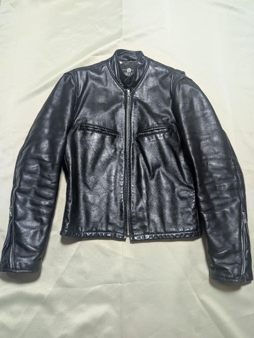 FIDELITY ブラック シングルライダースジャケット ヴィンテージ 茶芯