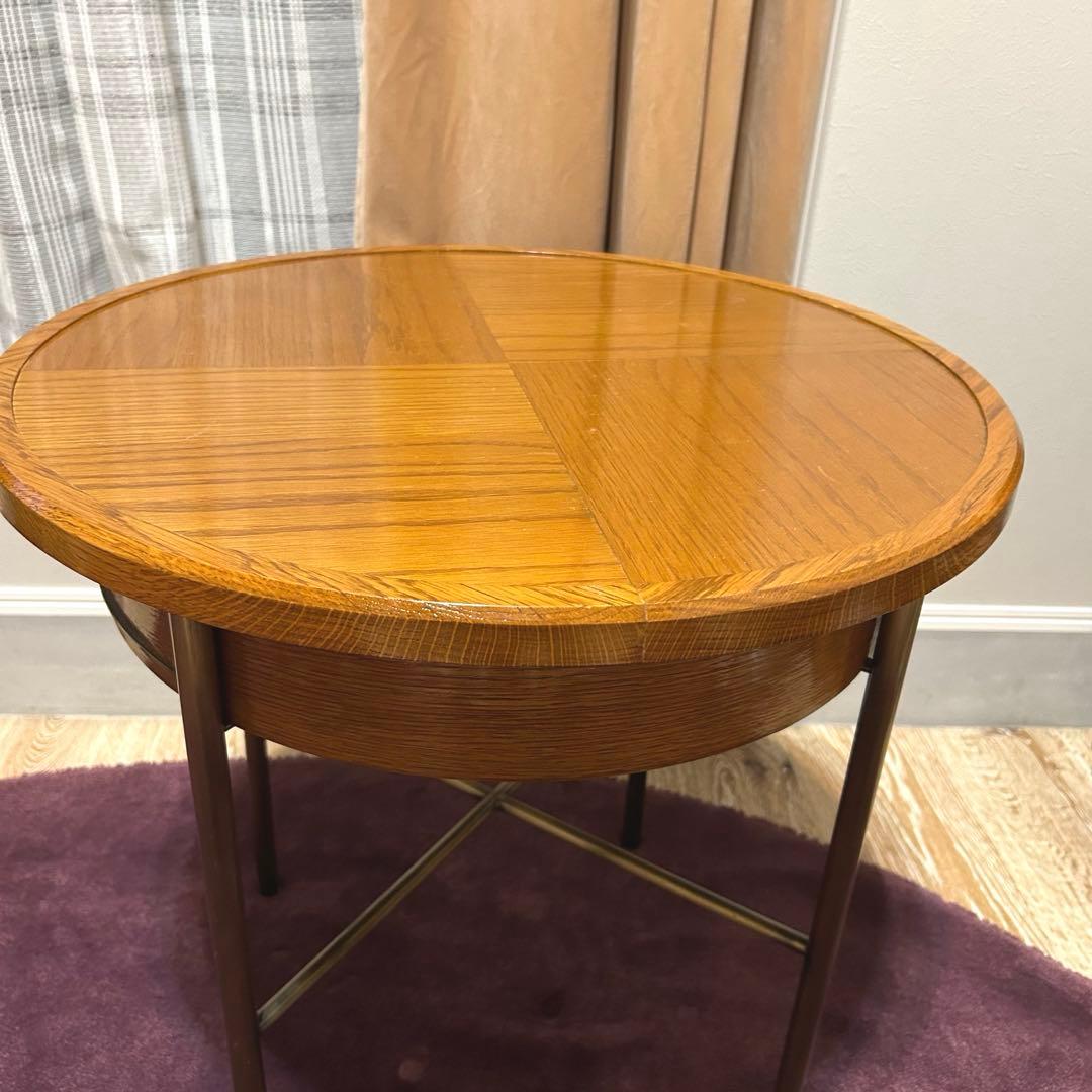 vintage 丸型木製テーブル 引き出し付き