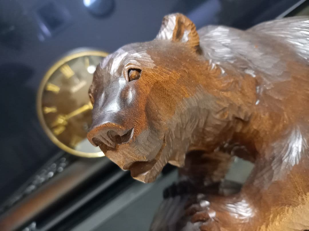 希少　アイヌ　熊　一刀彫　木彫り　堀井作　銘有り　中型　サイズ