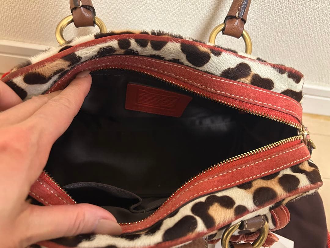 コーチ　coach ヒョウ柄ハラコハンドバッグ