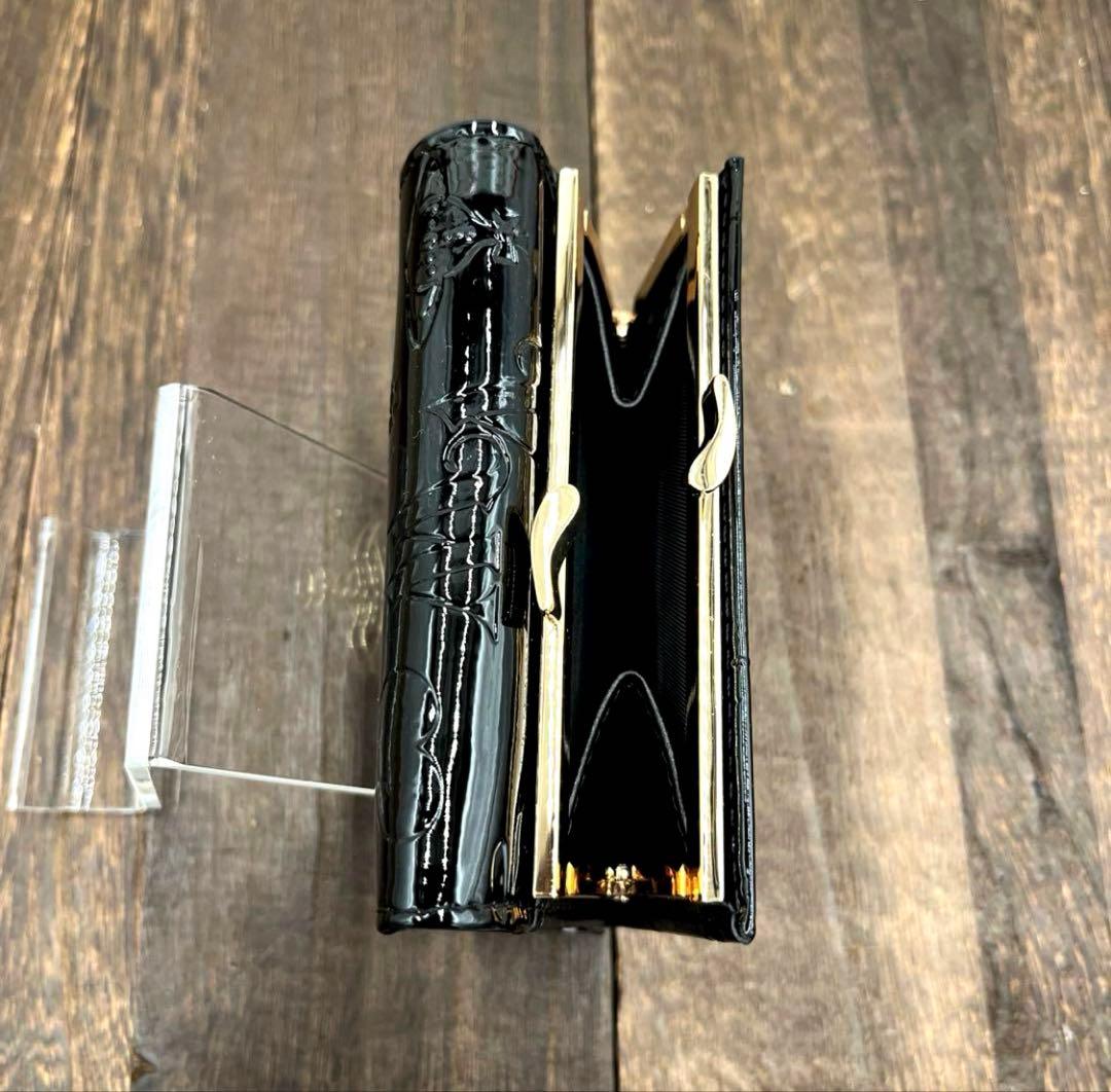 新品未使用　ヴィヴィアンウエストウッド 三つ折財布　黒　エナメル　がま口　④