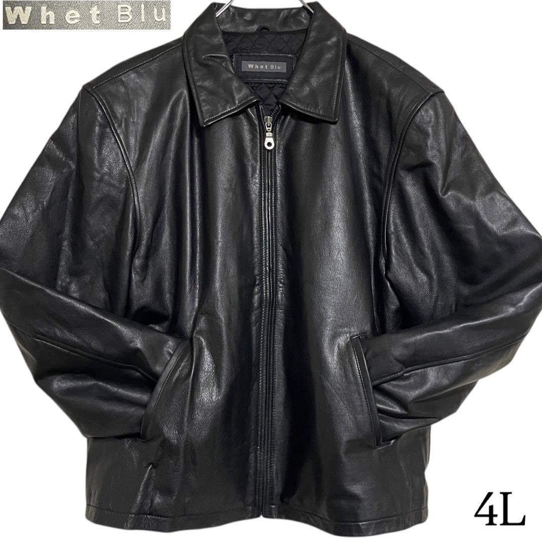 大きいサイズ【Whet Blu】リアルレザーシングルライダースジャケット 黒4L