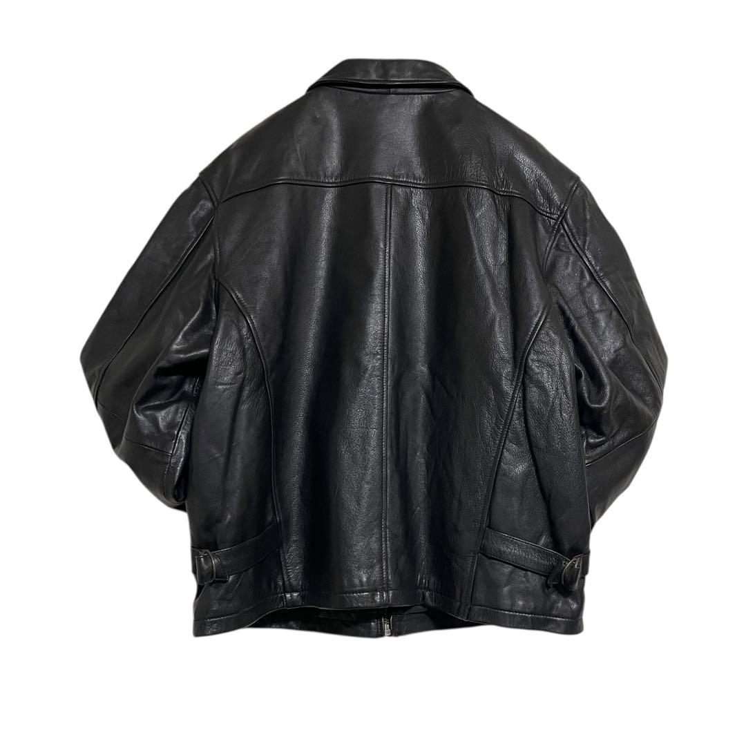 大きいサイズ【Whet Blu】リアルレザーシングルライダースジャケット 黒4L