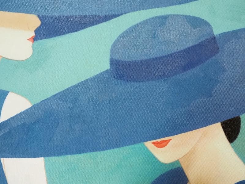 【値下げ】油絵　美人像　鶴田一郎　M10号　笠美人　額付き　手描き　肉筆