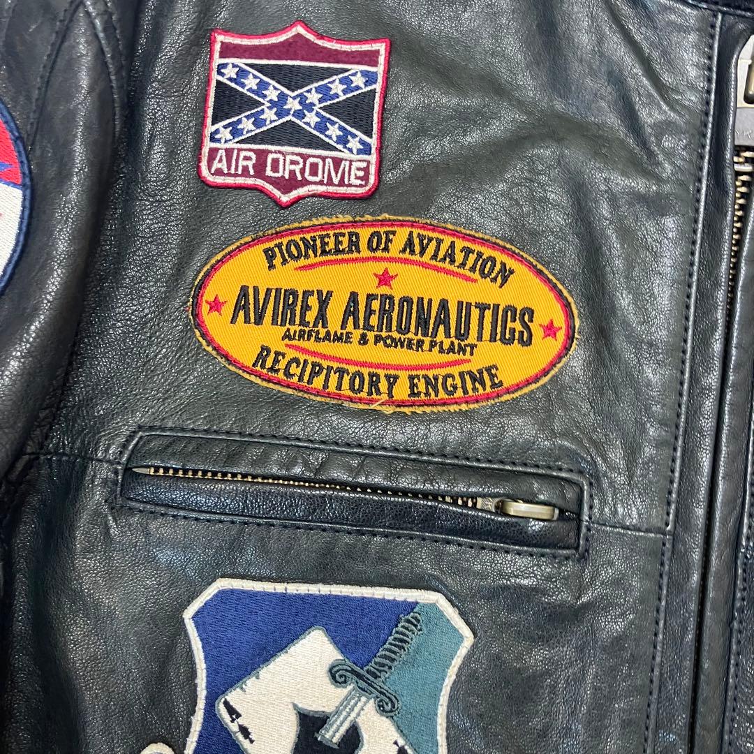 美品 AVIREX ライダース パッチカスタム ゴートレザージャケット 革ジャン