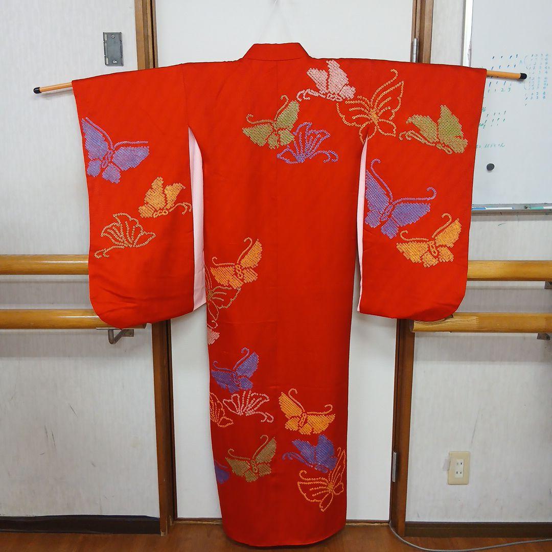 極上の逸品 正絹蝶々の絞り　七五三　七歳　ハーフ成人式　ほぼ未使用