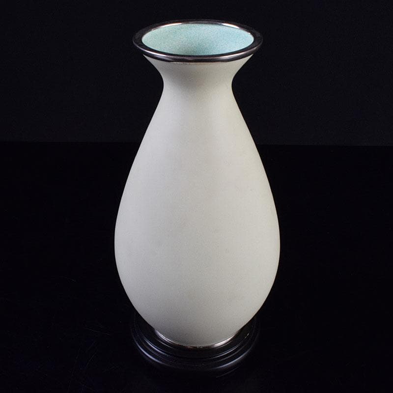 七宝焼　服部喜久作　花文　花瓶　唐木台付　共箱　V　R9527