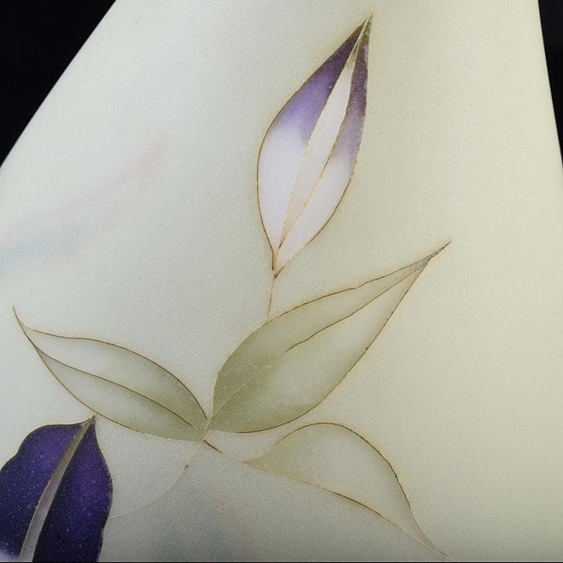 七宝焼　服部喜久作　花文　花瓶　唐木台付　共箱　V　R9527