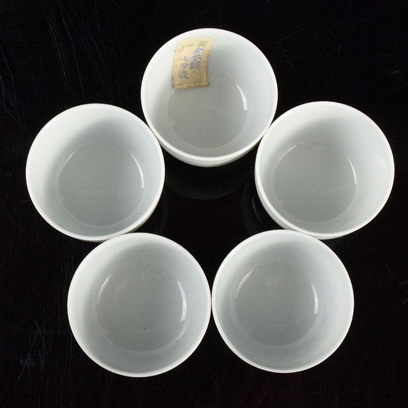 京焼　平安陶工　清山　染付　酒盃　五客　時代箱付　M　R4963