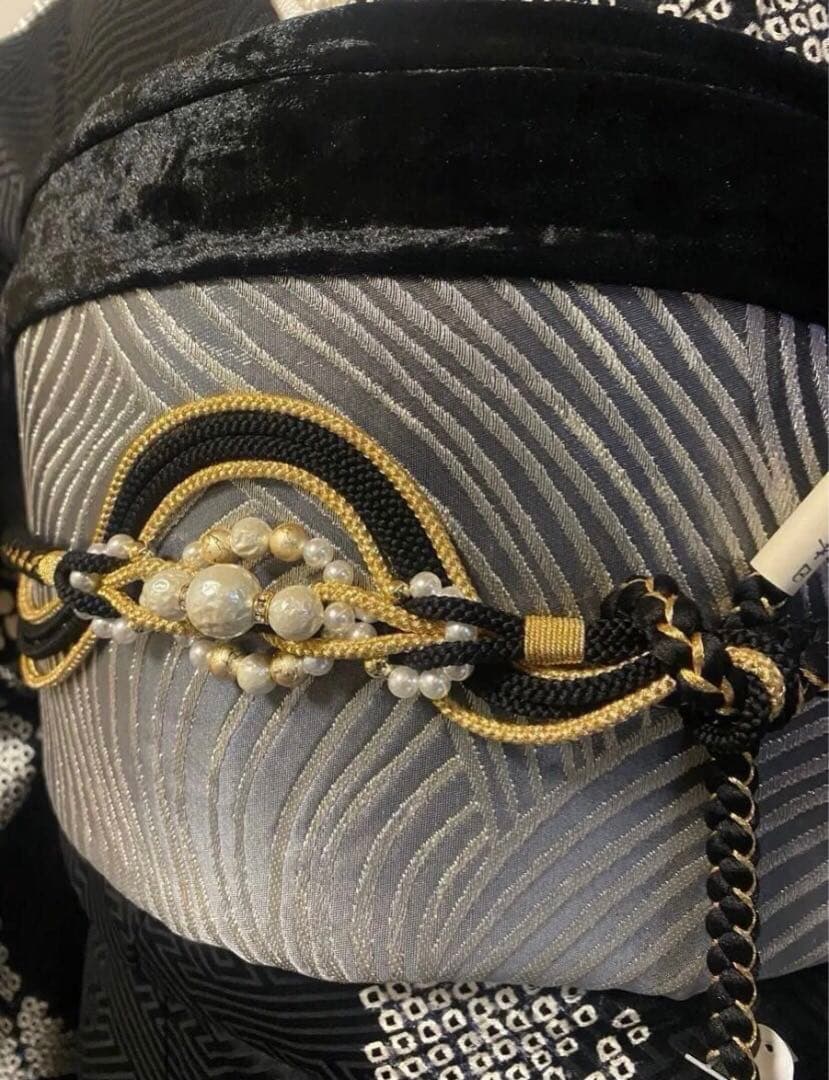 振袖フルセット　総絞り　黒　金　シルバー　成人式　豪華振袖　振袖6点セット　正絹