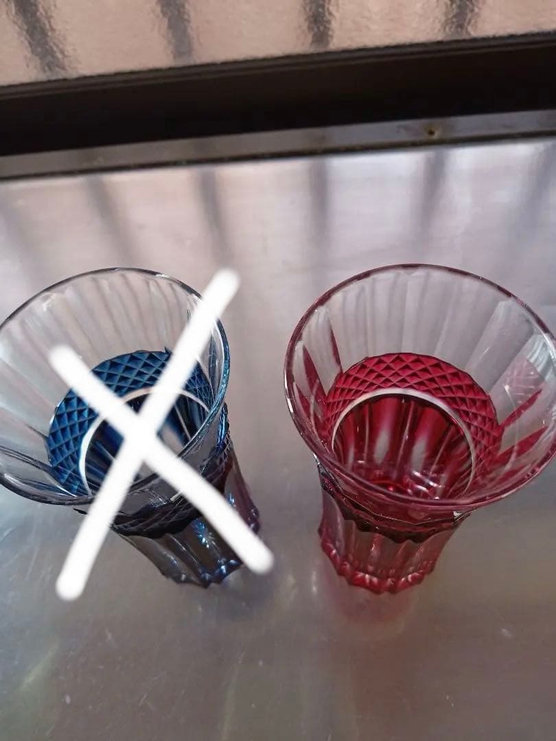 薩摩切子　一口ビールグラス　赤、青2個セット　色被せガラス　薩摩ガラス工芸