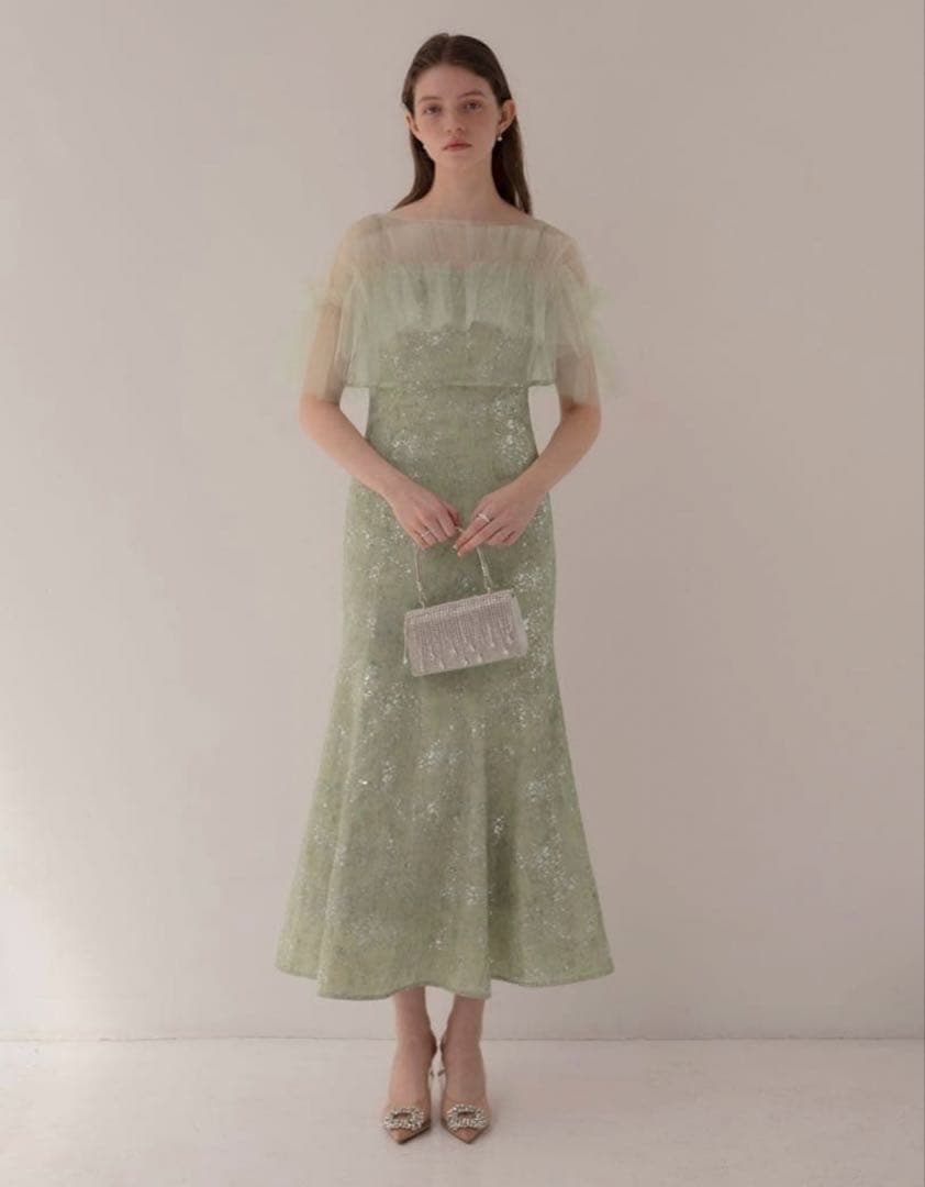 チュールフリルボレロペイントマーメイドワンピースドレス結婚式パーティー成人式