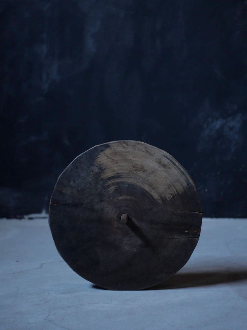 滑車　オブジェ　ケヤキ　民藝　アート　古家具　古道具　アンティーク　昭和レトロ