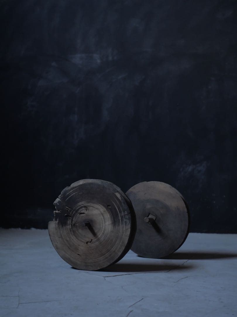 滑車　オブジェ　ケヤキ　民藝　アート　古家具　古道具　アンティーク　昭和レトロ