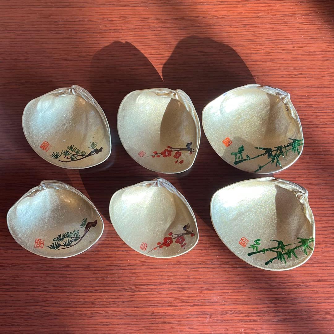 蛤香合 銘々皿 貝合わせ 松竹梅図 佳 6点セット