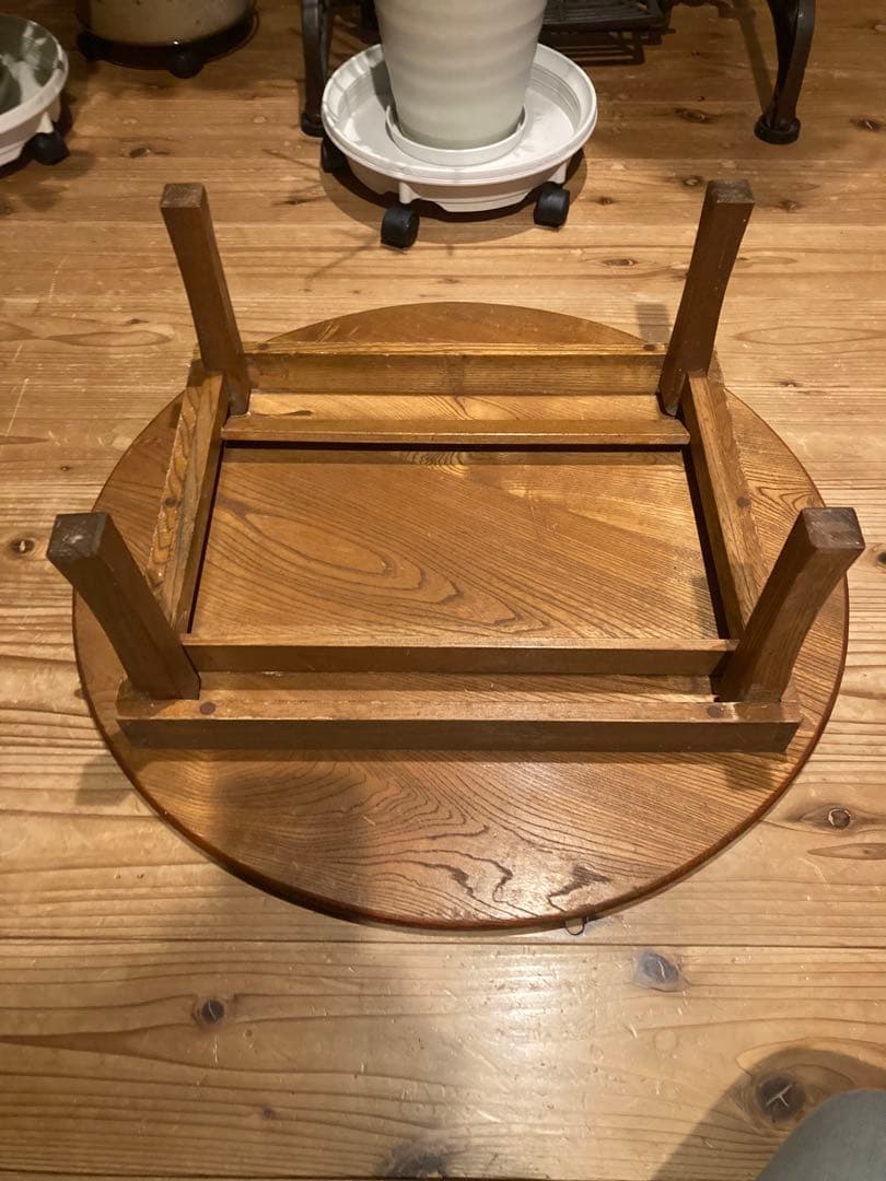 昭和レトロ　古い木製丸ローテーブル　折畳丸ちゃぶ台19直径580