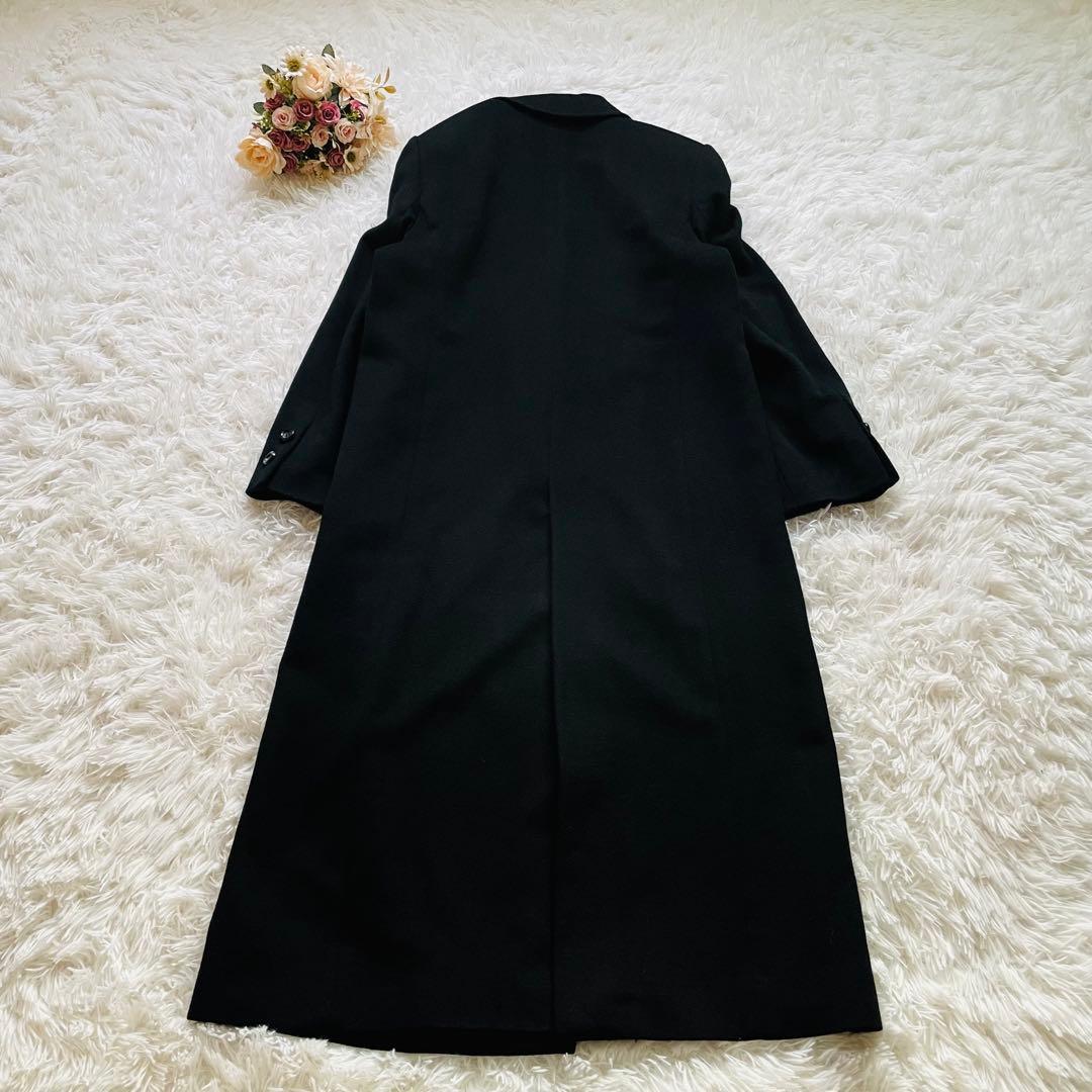 カシミヤ100％ ロングコート 黒 ダブル 前開き 9号 上品 シンプル