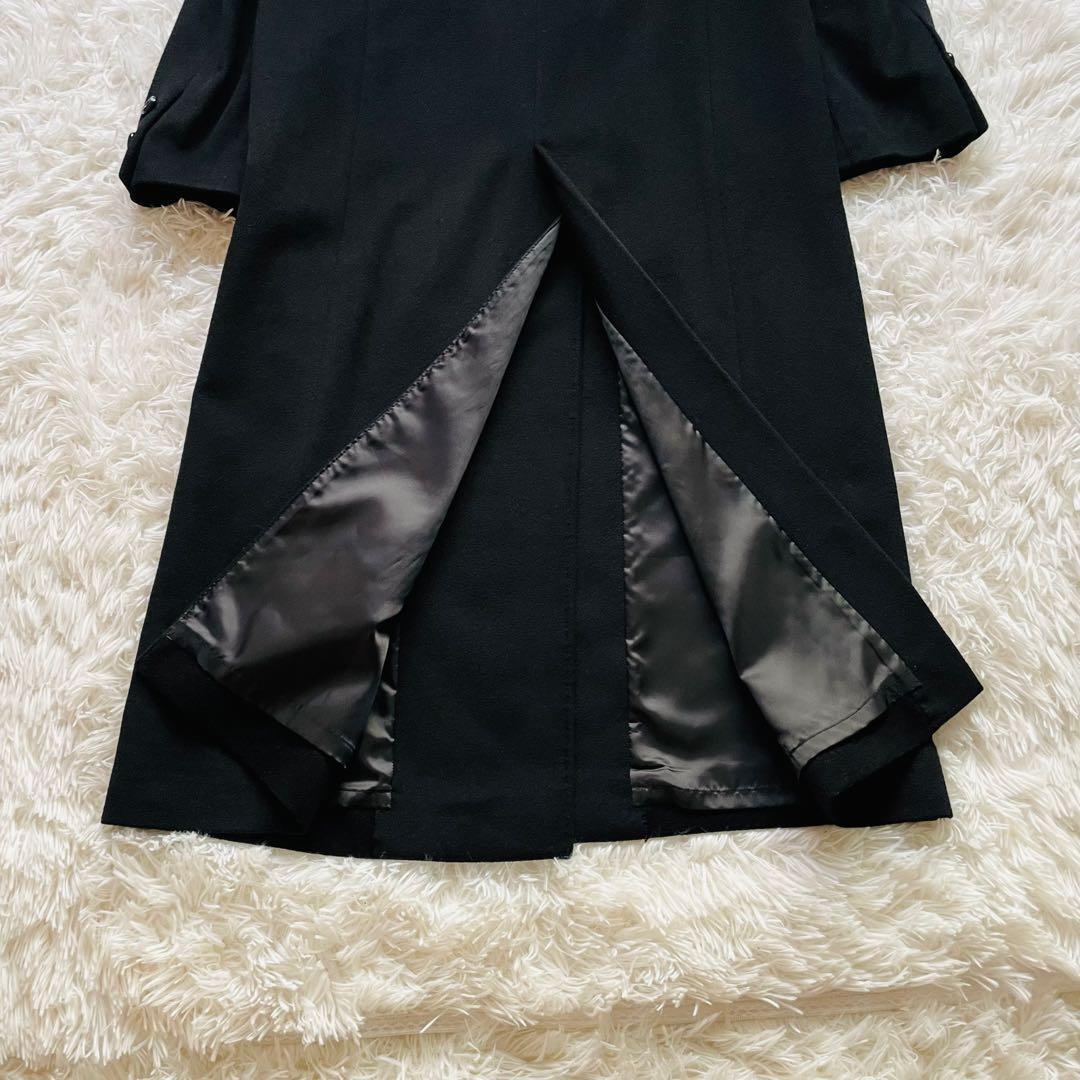カシミヤ100％ ロングコート 黒 ダブル 前開き 9号 上品 シンプル