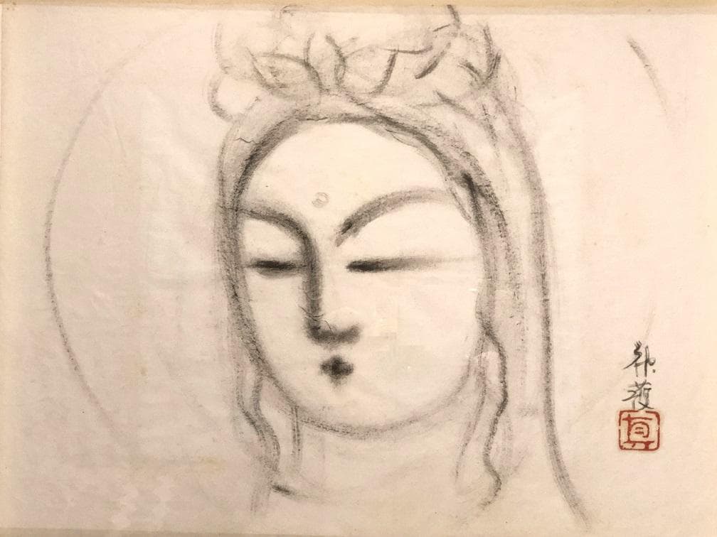 【 矢野眞 肉筆墨画 】　白衣観音