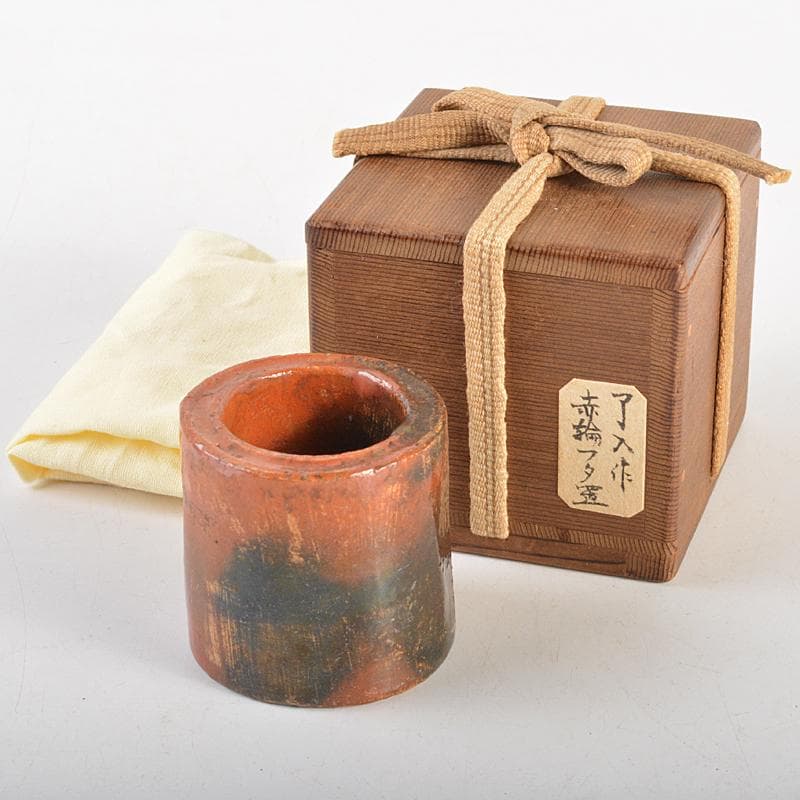 茶道具　楽吉左衛門　九代了入作　赤輪蓋置　裏千家十四代淡々斎極め箱　CR7434